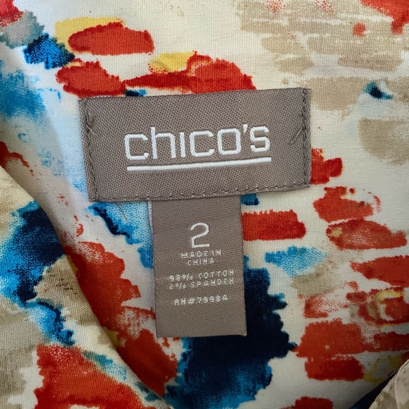 Chicos Womens Artsy cotton spandex multicolor jacket sz 2 ( M) Metal Button Up - Picture 10 of 15